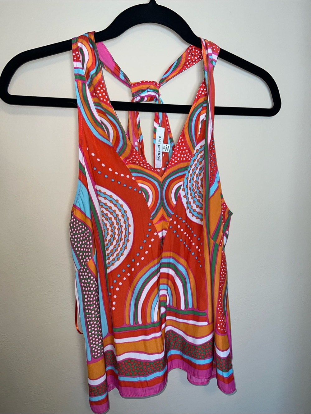 Rose and Olive Orange, Pink & Aqua Abstract Knot-Back Tank Top